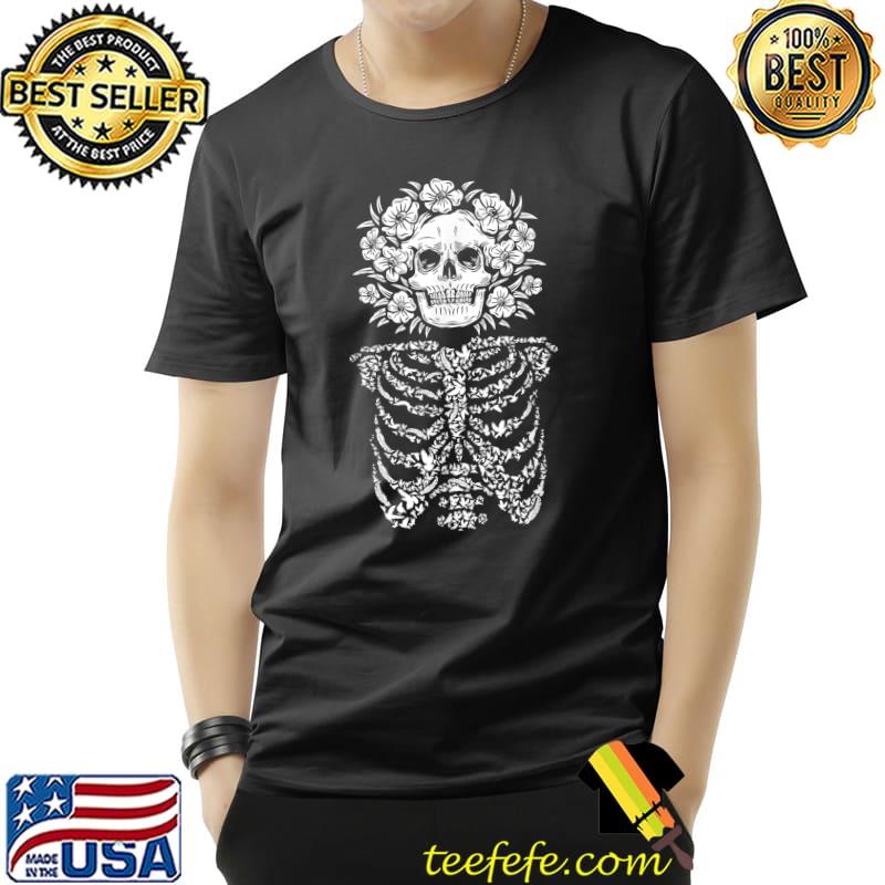 Skeleton Skull Rib Cage Flowers T-Shirt Unisex Skeleton Skull Rib Cage Flowers T-Shirt Unisex