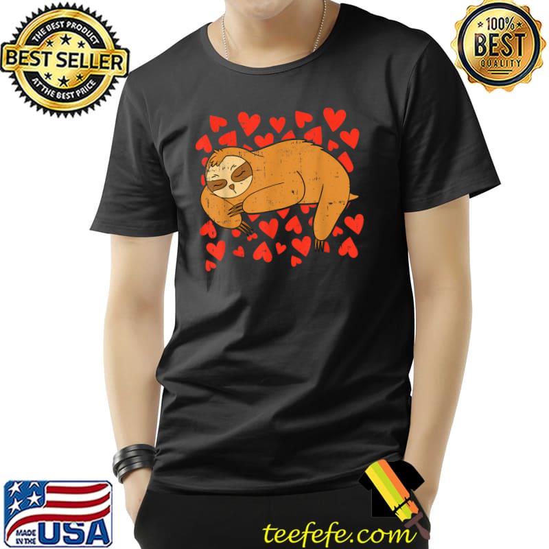 Sloth Sleeping Hearts Valentines Day Animal Love Wildlife T-Shirt
