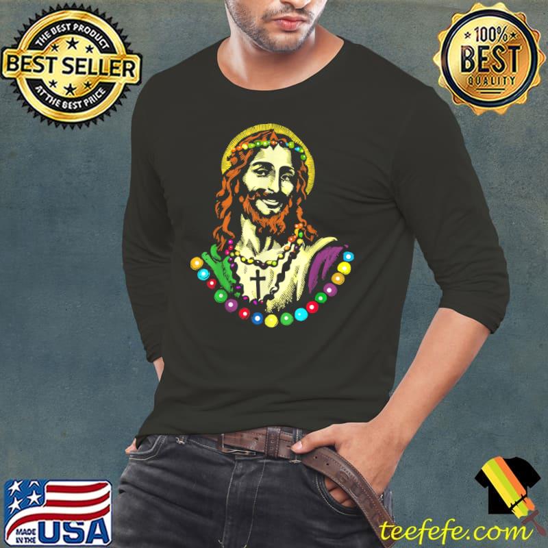 Smiling Mardi Gras Jesus With Beads T-Shirt