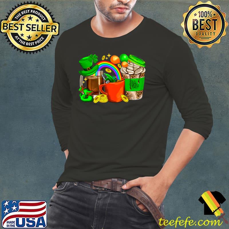 St. Patrick's Day Coffee Cups Rainbow Lucky Shamrock Coffee Irish T-Shirt Long Sleeve Tee St. Patrick's Day Coffee Cups Rainbow Lucky Shamrock Coffee Irish T-Shirt Long Sleeve Tee
