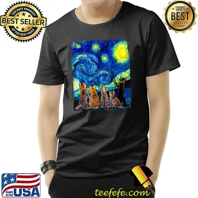 Starry Night Kitty Cat, Van Gogh Art Cat Lover Gift Cat Mom T-Shirt