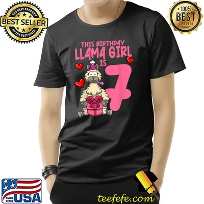 This Birthday Llama Girls 7th Party Alpaca Hearts T-Shirt