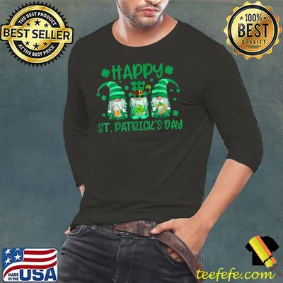 Three Gnomes Holding Shamrock Leopard Plaid Happy St Patrick's Day T-Shirt