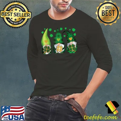 Three Gnomes Holding Shamrock Leopard Plaid St Patricks Day T-Shirt
