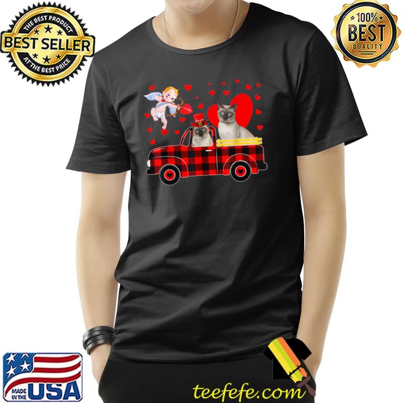 Two Cute Siamese Cats On Pickup Truck Plaid Valentine Hearts T-Shirt Unisex Two Cute Siamese Cats On Pickup Truck Plaid Valentine Hearts T-Shirt Unisex