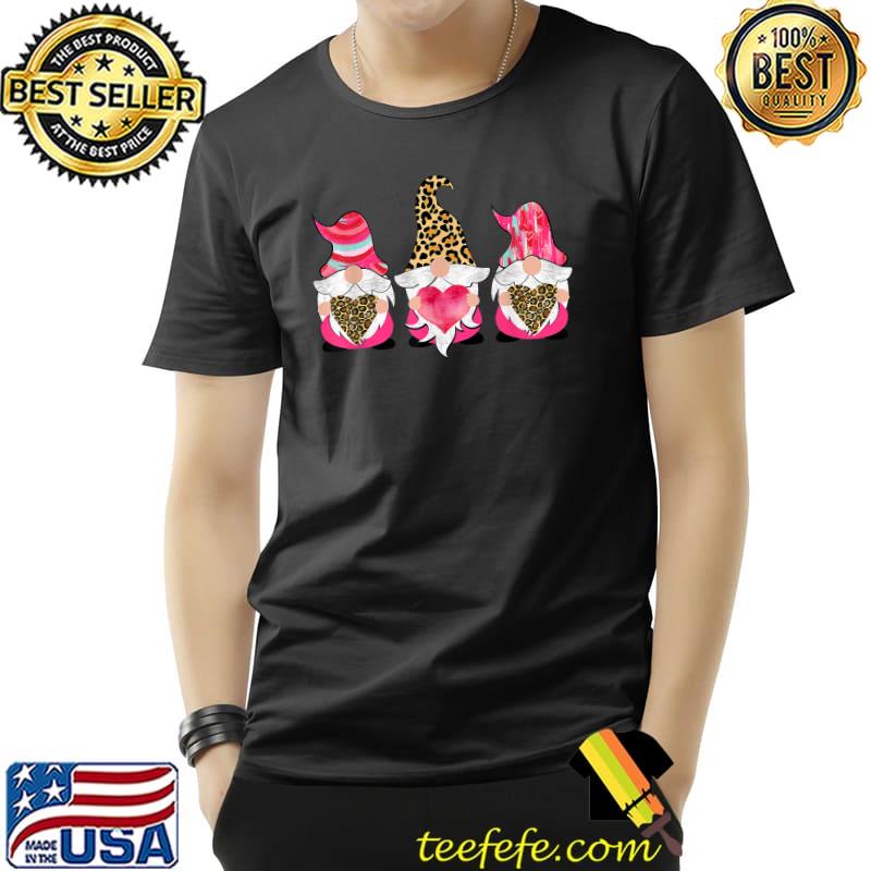 Valentine Gnomes Holding Hearts Valentine's Day Gnome Love Leopard T-Shirt