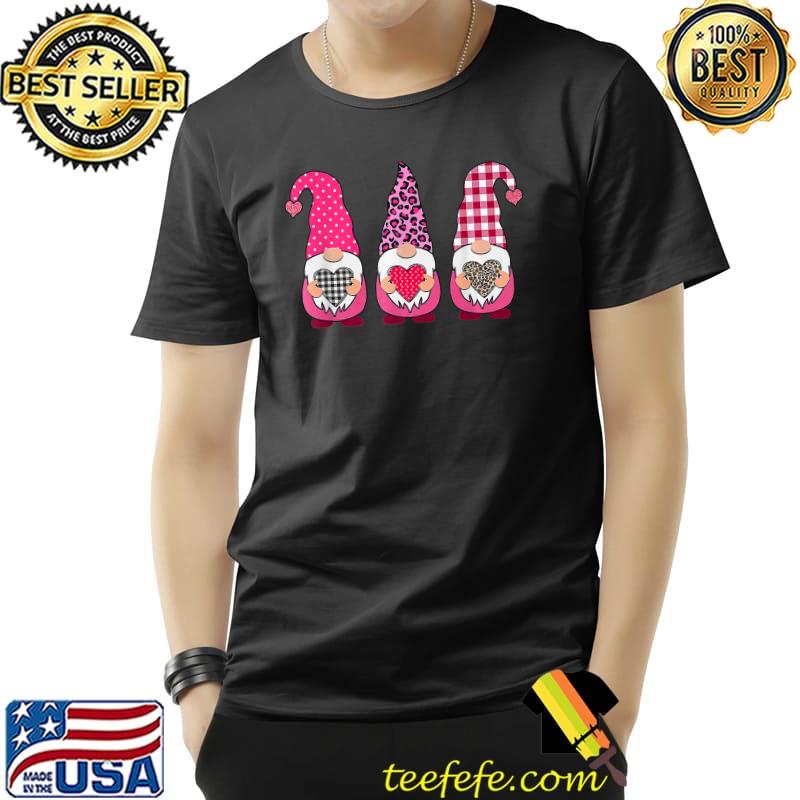 Valentine Gnomes Valentine's Day Love Leopard Buffalo Plaid T-Shirt