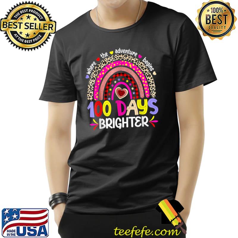 Where The Adventure Begins 100 Days Of School For Brighter Teacher Rainbow Leopard T-Shirt Unisex Where The Adventure Begins 100 Days Of School For Brighter Teacher Rainbow Leopard T-Shirt Unisex