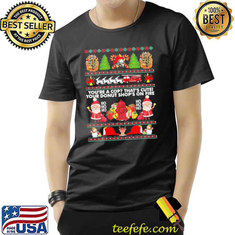 Your donut shop's on fire merry firefighter ugly christmas pattern shirt