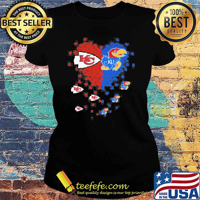 Kansas Chiefs and Kansas basketball love heart s Ladies tee Kansas Chiefs and Kansas basketball love heart s Ladies tee
