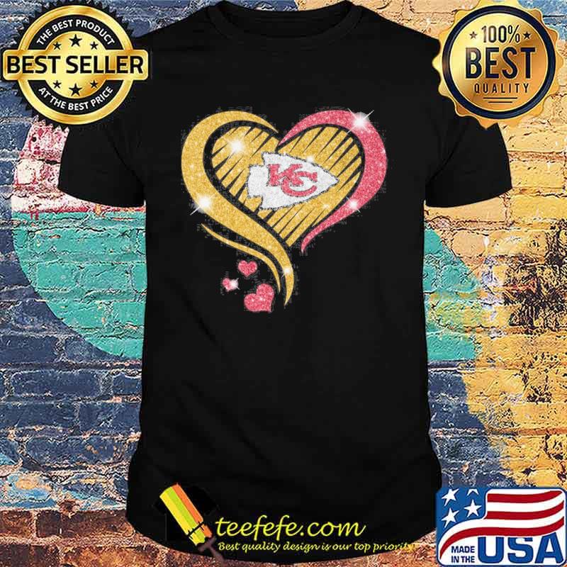 Kansas City Chiefs Red Gold Glitter Heart shirt - Teefefe Premium