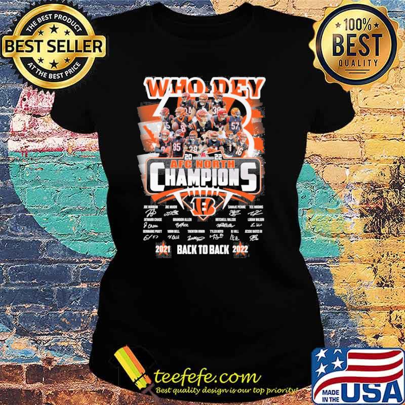 Who Dey AFC North champions Bengals back to back signatures s Ladies tee Who Dey AFC North champions Bengals back to back signatures s Ladies tee