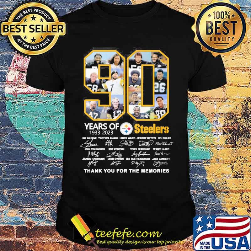 90 years of 1933-2023 Steelers thank you for the memories signatures shirt