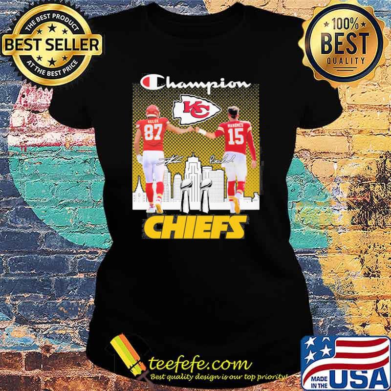 Champion Kansas city Chiefs Kelce Mahomes signatures s Ladies tee Champion Kansas city Chiefs Kelce Mahomes signatures s Ladies tee