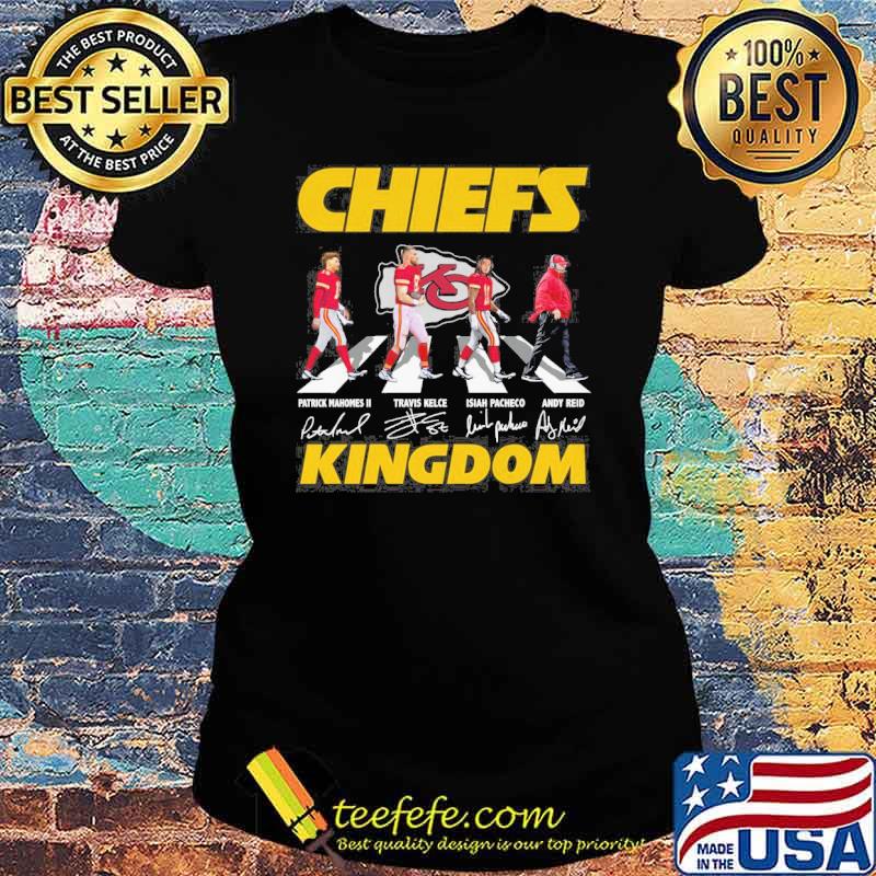 Chiefs kingdom Walking Abbey Road Patrick Mahomes Travis Kelce Isiah Pacheco  Andy Reid signatures shirt - Limotees