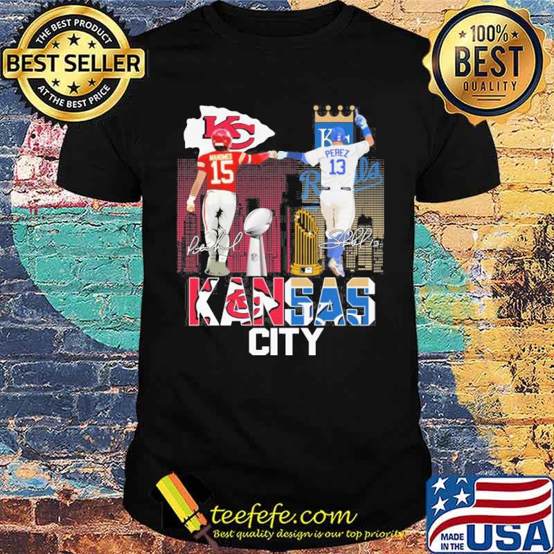 Kansas city Chiefs and Royals signatures Mahomes Perez shirt