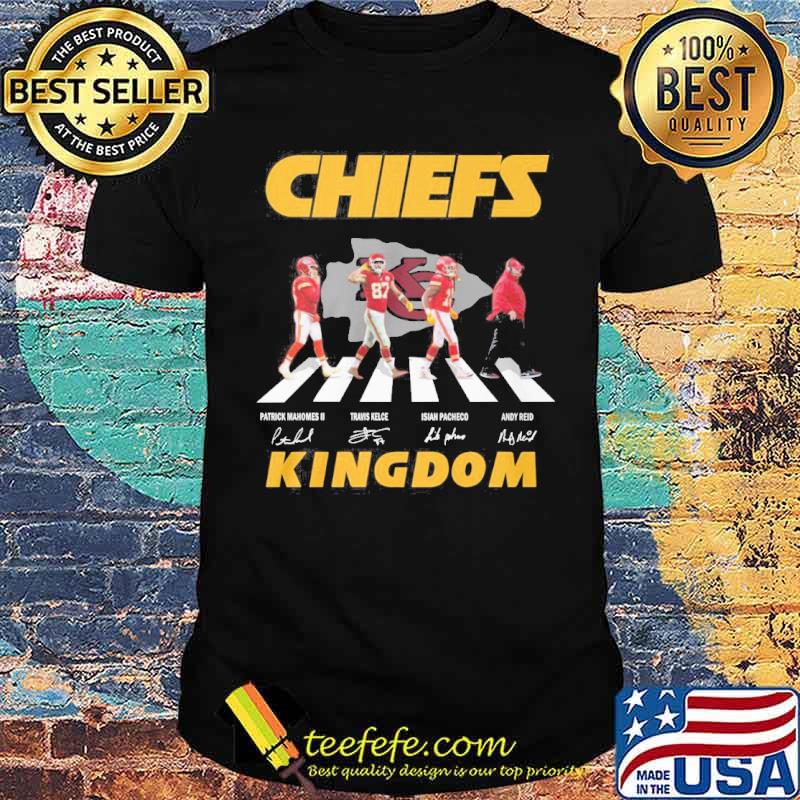 Kansas city Chiefs Patrick Mahomes Isiam Pacheco Travis Kelce signatures kingdom shirt