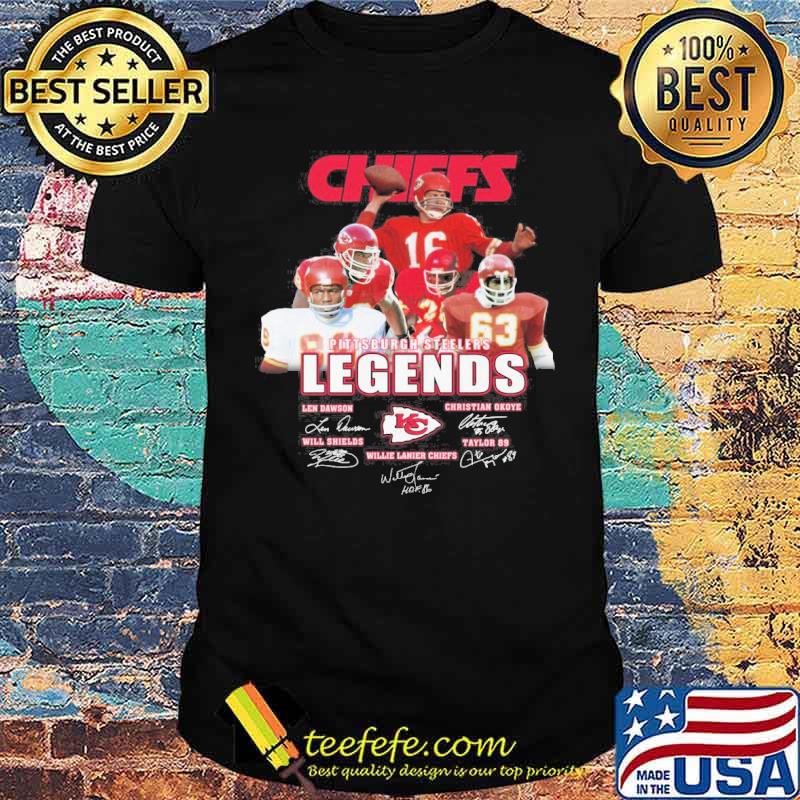 Kansas city Chiefs Pittsburgh Steelers legends Len Dawson Will Shields signatures s Unisex Kansas city Chiefs Pittsburgh Steelers legends Len Dawson Will Shields signatures s Unisex
