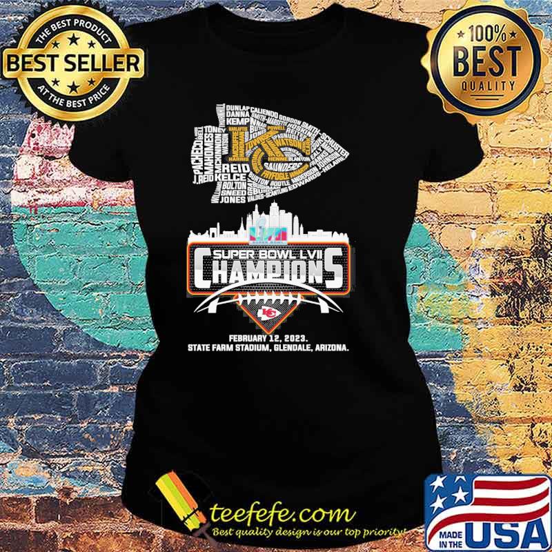 Kansas city Chiefs super bowl LVII champions february 12,2023 state farm stadium, Glendale, Arizona s Ladies tee Kansas city Chiefs super bowl LVII champions february 12,2023 state farm stadium, Glendale, Arizona s Ladies tee