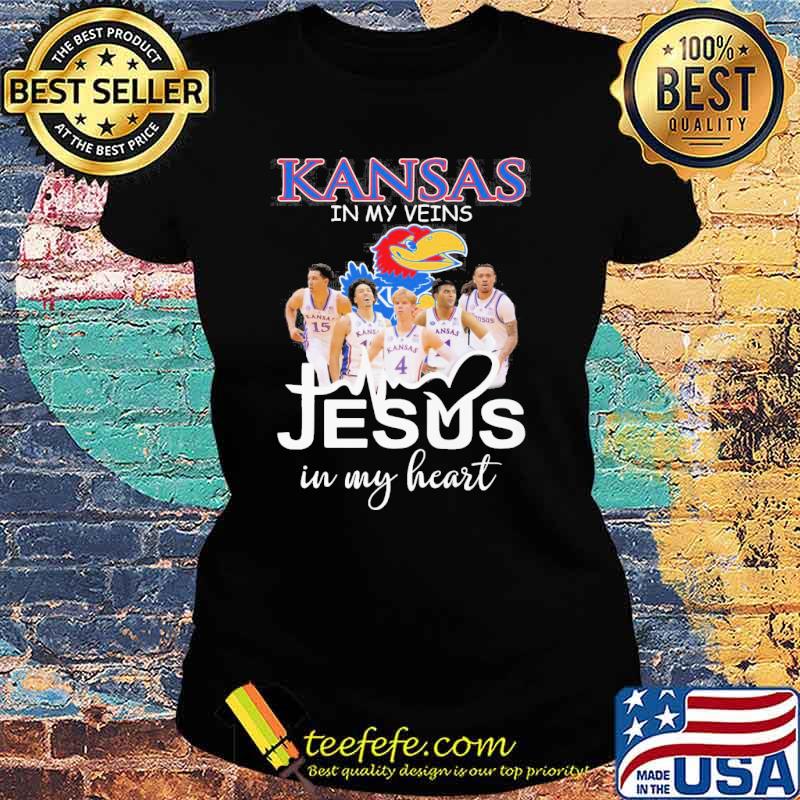 Kansas Jayhawks in my veins Jesus in my heart s Ladies tee Kansas Jayhawks in my veins Jesus in my heart s Ladies tee