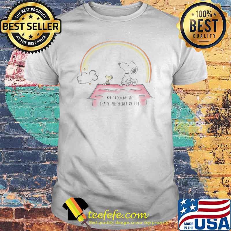 Keep looking up that's the secret of life snoopy and woodstock rainbow shirt