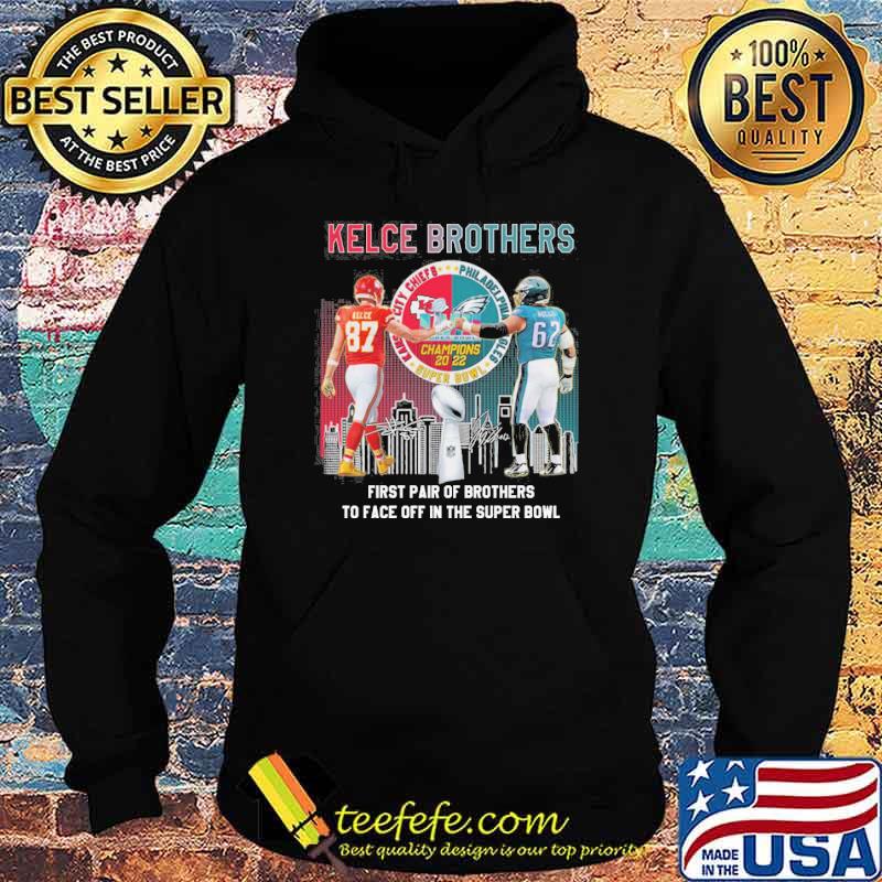 Kelce brothers first pair of brothers to face off in the super bowl Kansas city Chiefs signatures shirt
