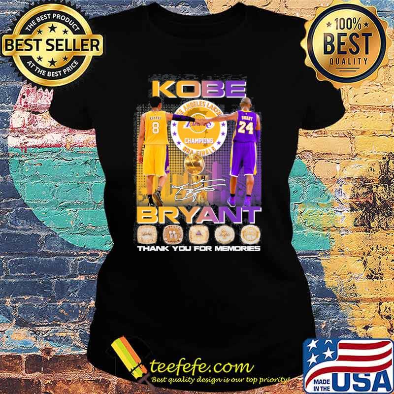 Kobe Bryant Lakers champions NBA finals thank you for memories signature s Ladies tee Kobe Bryant Lakers champions NBA finals thank you for memories signature s Ladies tee
