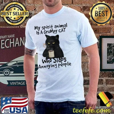 My spirit animal is a grumpy cat who slaps annoying people black cat shirt