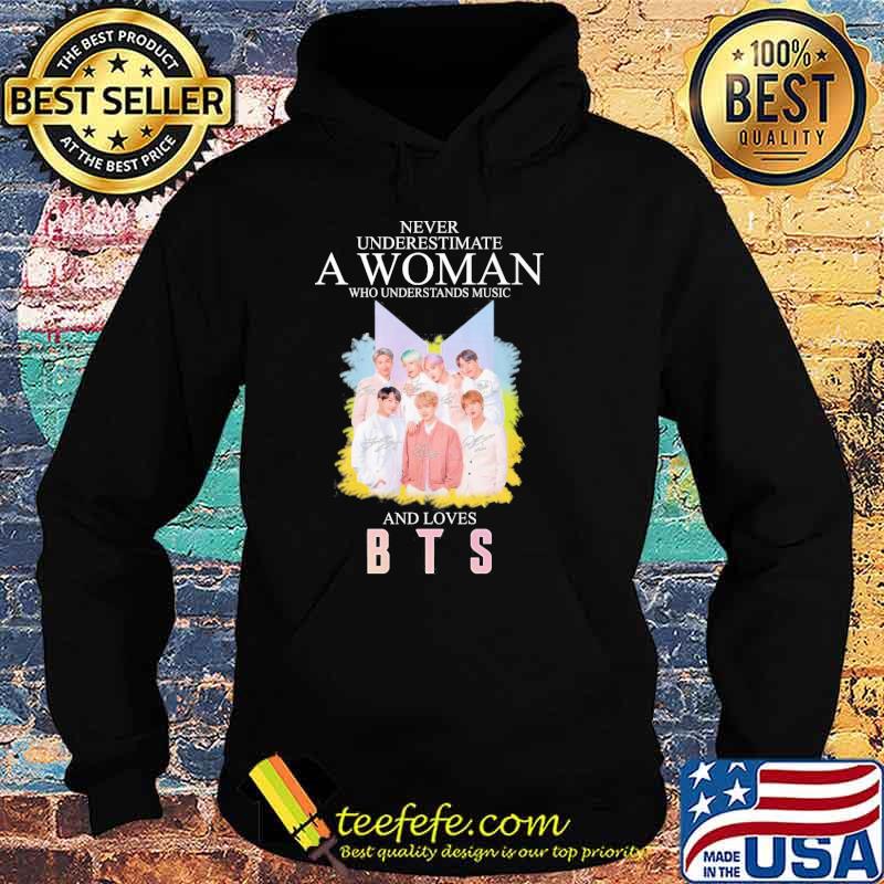 Never underestimate a woman who understands music and loves BTS signatures shirt Never underestimate a woman who understands music and loves BTS signatures shirt