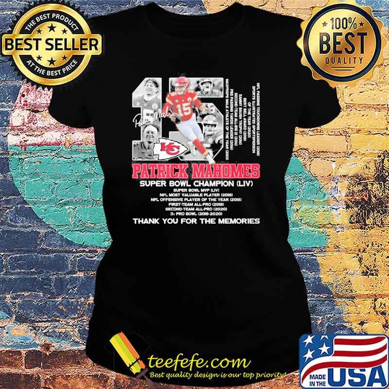 Patrick Mahomes super Bowl champion LIV thank you for the memories signature s Ladies tee Patrick Mahomes super Bowl champion LIV thank you for the memories signature s Ladies tee