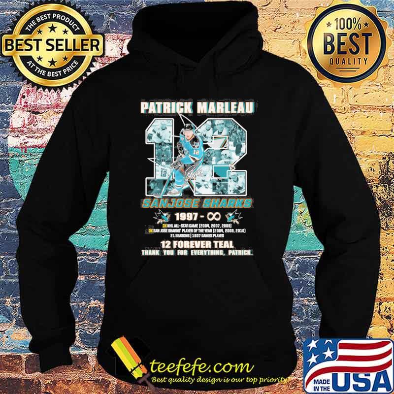 Patrick Marleau Sanjose Sharks 1997 12 forever teal thank you for everything, Patrick signature shirt