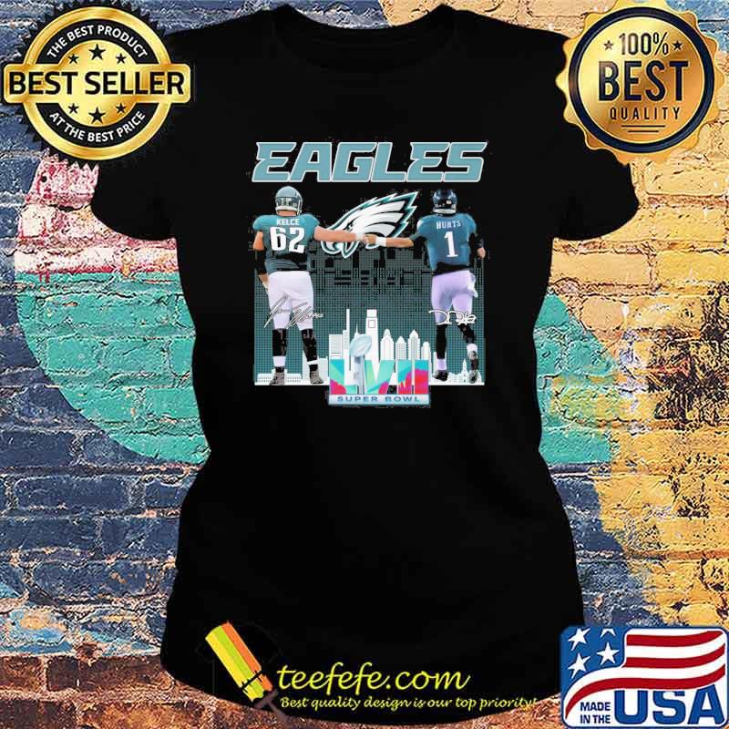 Philadelphia Eagles Kelce and Hurts super bowl signatures s Ladies tee Philadelphia Eagles Kelce and Hurts super bowl signatures s Ladies tee