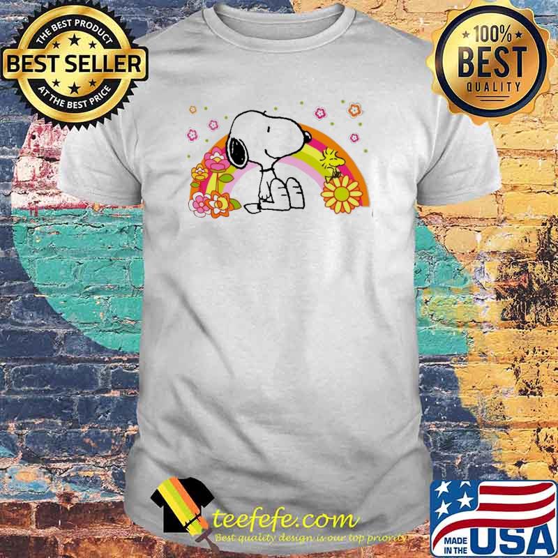 Snoopy and woodstock rainbow flower shirt
