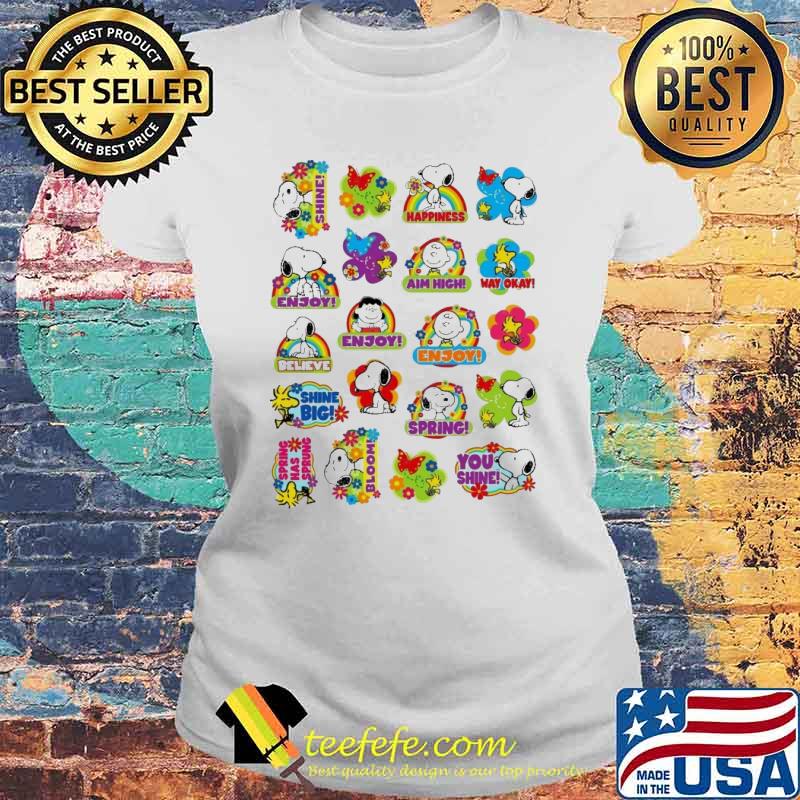 Snoopy Charlie Brown woodstocks happiness shine enjoy s Laides tee Snoopy Charlie Brown woodstocks happiness shine enjoy s Laides tee