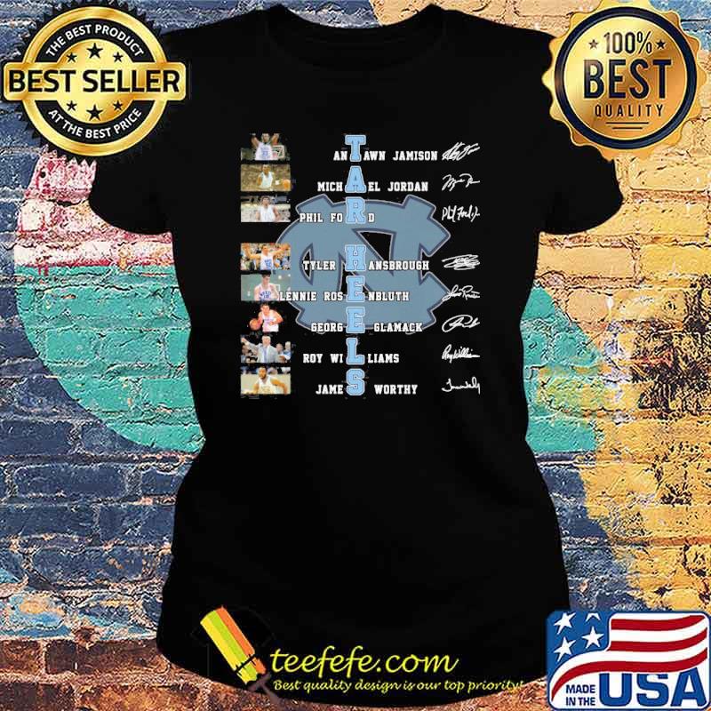Tar Heels Antawn Jamison Michael Jordan signatures s Ladies tee Tar Heels Antawn Jamison Michael Jordan signatures s Ladies tee