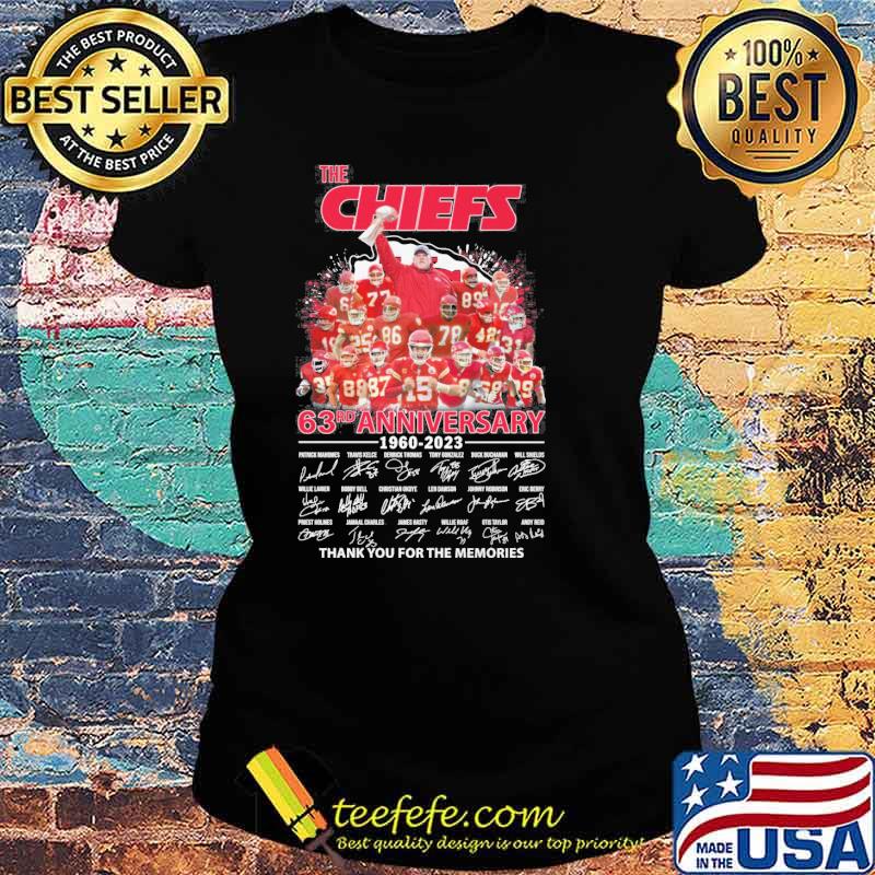 The Chiefs 63rd anniversary 1960-2023 thank you for the memories signatures s Ladies tee The Chiefs 63rd anniversary 1960-2023 thank you for the memories signatures s Ladies tee
