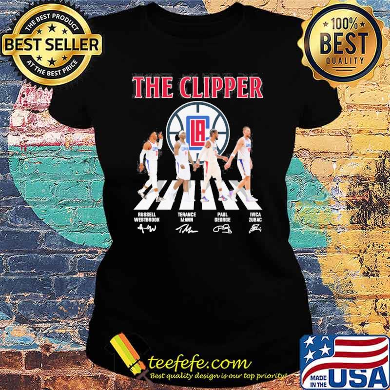 The Clipper Walking Abbey Road Russell Westbrook Terance Mann signatures s Ladies tee The Clipper Walking Abbey Road Russell Westbrook Terance Mann signatures s Ladies tee