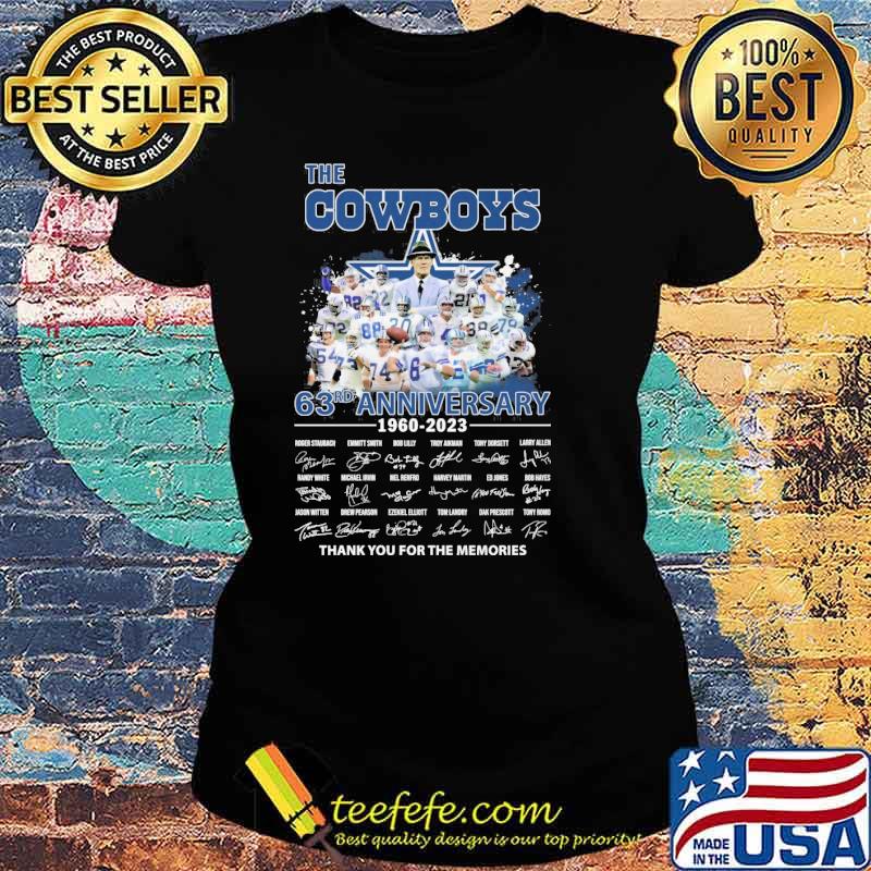 The Cowboy 63rd anniversary 1960-2023 thank you for the memories signatures s Ladies tee The Cowboy 63rd anniversary 1960-2023 thank you for the memories signatures s Ladies tee