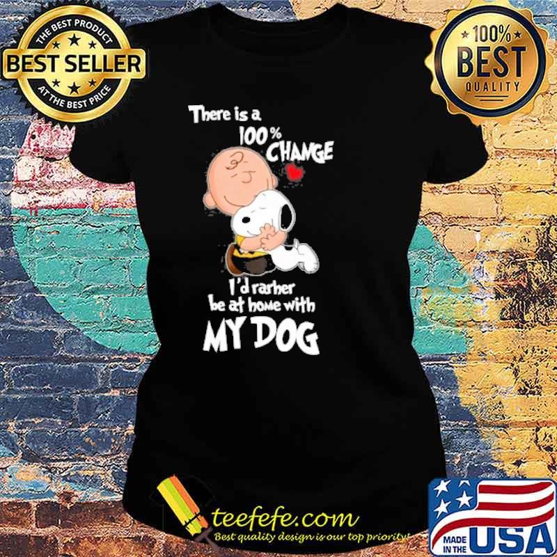 There is a 100% change I'd rarher be at home with my dog snoopy and Charlie Brown s Ladies tee There is a 100% change I'd rarher be at home with my dog snoopy and Charlie Brown s Ladies tee