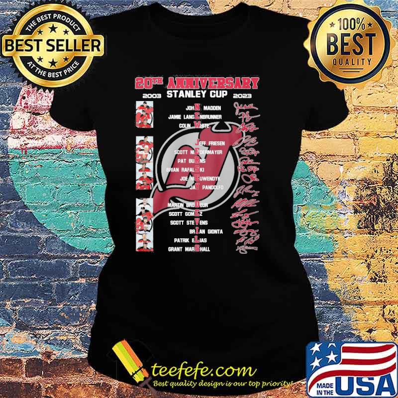20th anniversary Stanley cup 2003 2023 New Jersey Devils John Madden signatures s Ladies tee 20th anniversary Stanley cup 2003 2023 New Jersey Devils John Madden signatures s Ladies tee