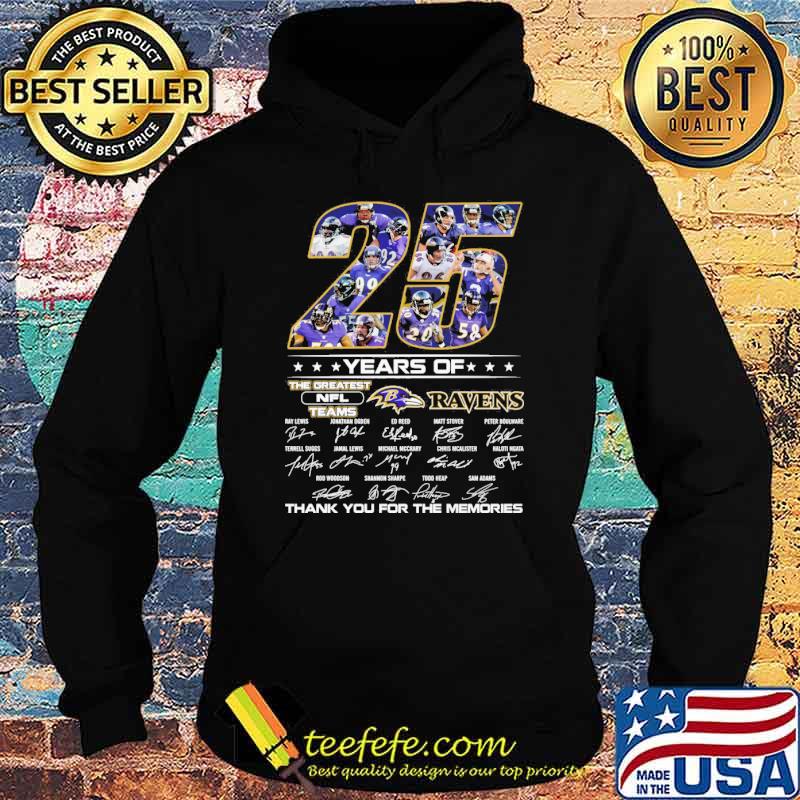 25 years of the greatest NFL teams Ravens thank you for the memories signatures shirt