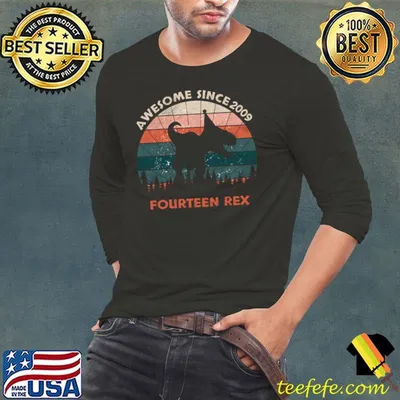 Awesome Since 2009 Fourteen Rex 14th Birthday Second Dinosaur 14 Year Old Vintage T-Shirt