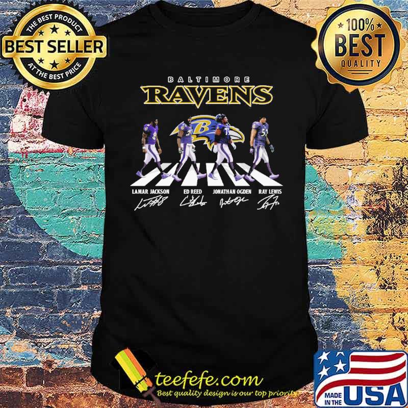 Baltimore Ravens Lamar Jackson Ed Reed signatures Walking Abbey Road shirt  - Teefefe Premium ™ LLC