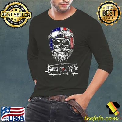 Born To Ride Skull Helmet American Flag T-Shirt