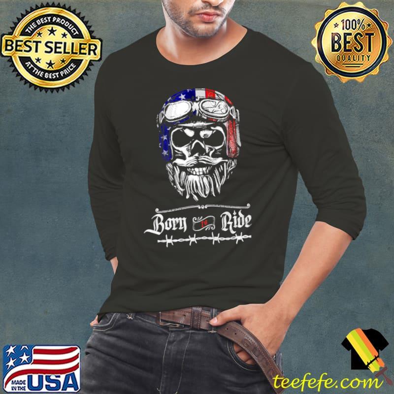 Born To Ride Skull Helmet American Flag T-Shirt