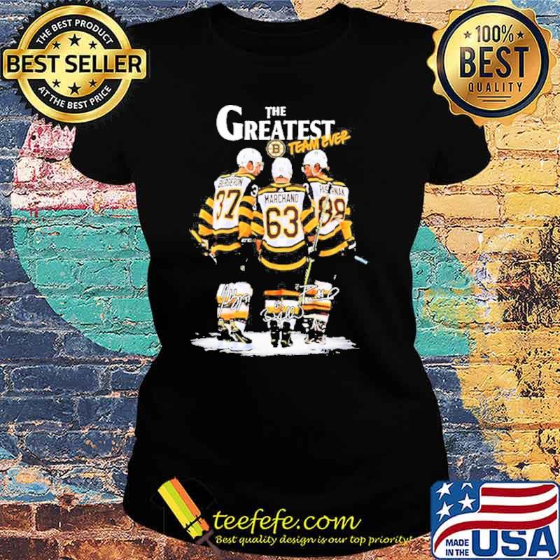 Boston Bruins The Greatest Team Ever Bergeron Marchand Pastrnak Signatures Shirt Ladies tee Boston Bruins The Greatest Team Ever Bergeron Marchand Pastrnak Signatures Shirt Ladies tee
