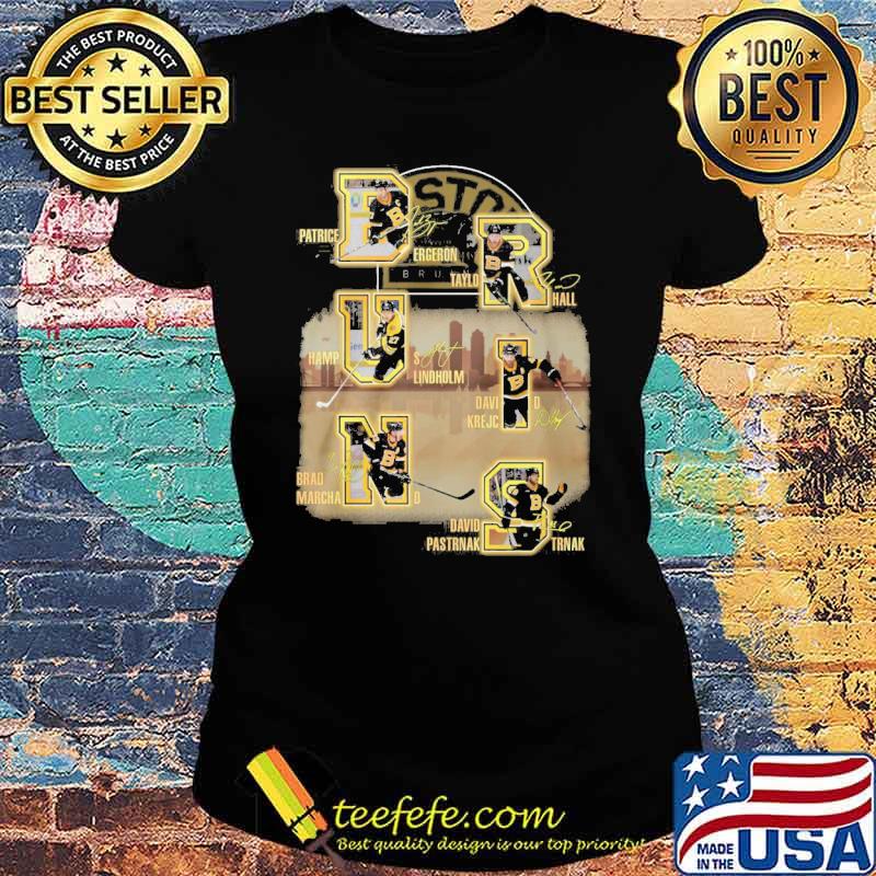 Bruins Patrice Ergeron Taylor Hall Hampus Lindholm signatures s Ladies tee Bruins Patrice Ergeron Taylor Hall Hampus Lindholm signatures s Ladies tee