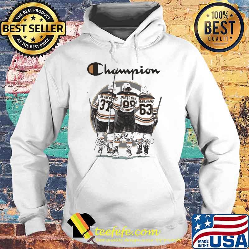 Champion Boston Bruins 37 Bergeron 88 Pastrnak and 63 Marchand signatures sport s Hoodie Champion Boston Bruins 37 Bergeron 88 Pastrnak and 63 Marchand signatures sport s Hoodie