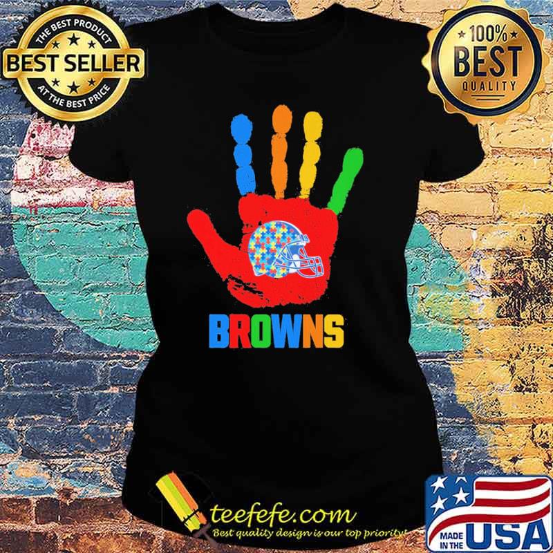 Cleveland Browns Hand color autism s Ladies tee Cleveland Browns Hand color autism s Ladies tee