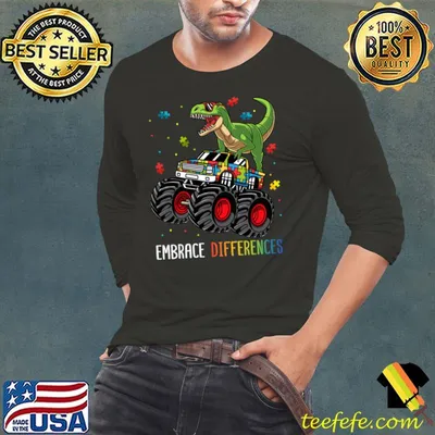 Dinosaur Monster Truck Embrace Differences Autism Awareness T-Shirt